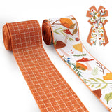 Blinket 2.5 Fall Burlap Fabric Ribbon for Wreath Bows Orange Plaid Autumn Leaf Wired Edge Ribbon for Crafts DIY 5 Yard Fall Ribb