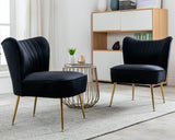 Janoray Velvet Accent Chair Set of 2 Comfy Living Room Chair Armless Slipper Chair Mid Century Side Single Sofa Chair with Golde