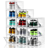 INSTY 12 Pack Shoe Storage Boxes, Stackable Clear Boxes With Doors, Organizer Containers For Sneakers - Fit US Men's/Women's Siz
