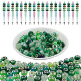 100pcs Green Large Hole European Beads, Resin Rondelle Glass Beads with Silver Brass Cores, Big Hole Spacer Craft Bead for DIY C