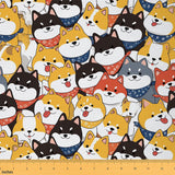 jejeloiu Cute Shiba Inu Fabric by The Yard Puppy Dog Upholstery Fabric for Sewing Crafting Kawai Animals Waterproof Indoor Outdo