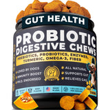 Probiotics for Dogs - PhD Endorsed Digestive Enzymes - Gut Health, Diarrhea & Bowel Support - Dog Treats with Turmeric, Omega-3 