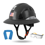DS-SMAAT Structure Full Brim Hard Hat with Glasses and Cooling Towel Adjustable Ventilation Reflective Helmet ANSI Z89.1 Type OS