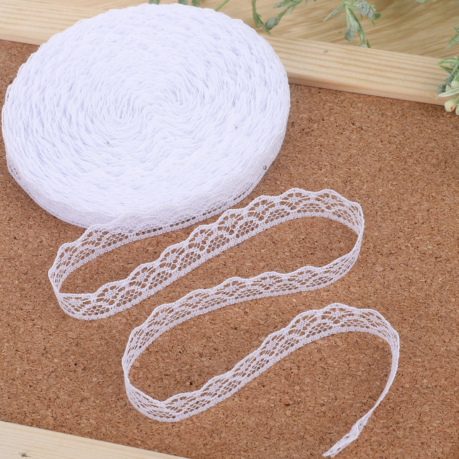 30 Yards White Lace Ribbon Roll 0.6 Inch Wide Sewing Crafts Lace Ribbon Flower Fabric Trim Roll Trim for Wedding Decoration, Bou