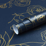 Safiyya 590x17.3 Peel and Stick Wallpaper Gold and Blue Contact Paper Floral Wallpaper Removable Self Adhesive Wall Paper for Be