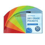 AKONEGE 50 Pack Oversized Dry Erase Pocket Sleeves - 10 x 13 Inch Ticket Holders Reusable Clear Plastic Sleeves Sheet Page Prote