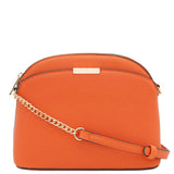 FashionPuzzle Saffiano Small Dome Crossbody bag with Chain Strap (Orange)
