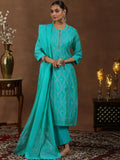 Libas Women'S Chanderi Silk Kurta Set (49468_Teal_Xl)