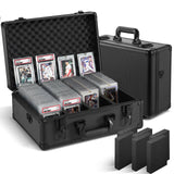 Graded Card Storage Box, Trading Cards Slab Carrying Case, 4 Row Black Hard Sports Cards Holder Boxes with 6 Dividers Fits for P