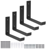 Ilyapa Heavy Duty Floating Shelf Brackets, 4 Pack, Rustic Iron - 6x8 Inch Black Metal Shelf Holders for Wall Mount Shelves