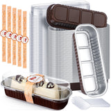 Tioncy 100 Sets Mini Loaf Pans with Lids Spoons Sealing Stickers, Mini Cake Pans, Rectangle Aluminum Foil Baking Bread Container