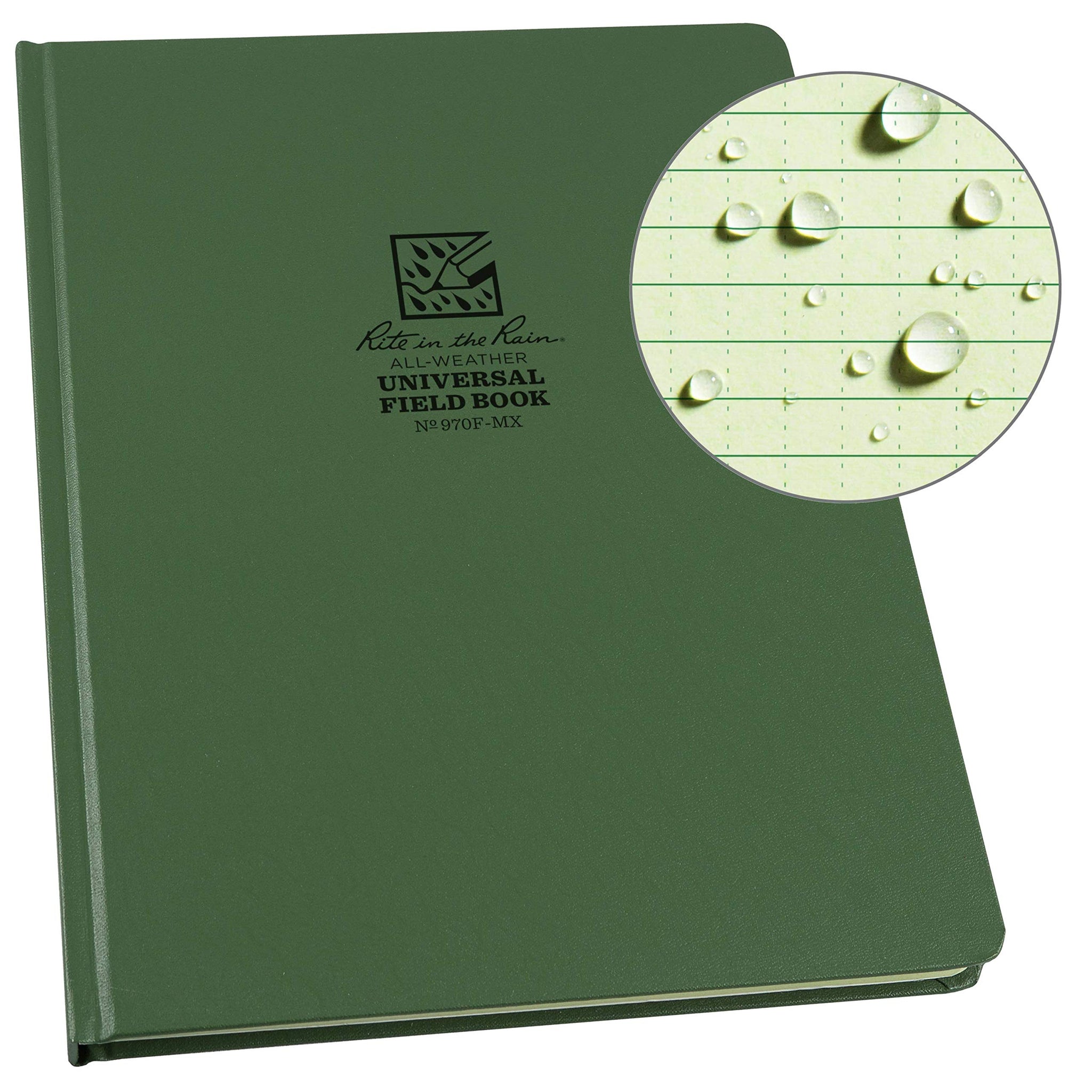 Rite In The Rain Weatherproof Hard Cover Notebook, 8 3/4 X 11 1/4, Green Cover, Universal Pattern (No. 970F-Mx)