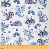 jejeloiu Cute Dragon Fabric by The Yard 3 Yards Kids Rainbow Blue Upholstery Fabric for Chairs Fairy Tale Theme for Home DIY Pro