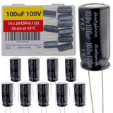 100uF 100V 10x20mm Rubycon Electrolytic Capacitor Low ESR 0.12O Long Life 36yrs at 55 Degree C mfd mircofarad Micro Farad Radial