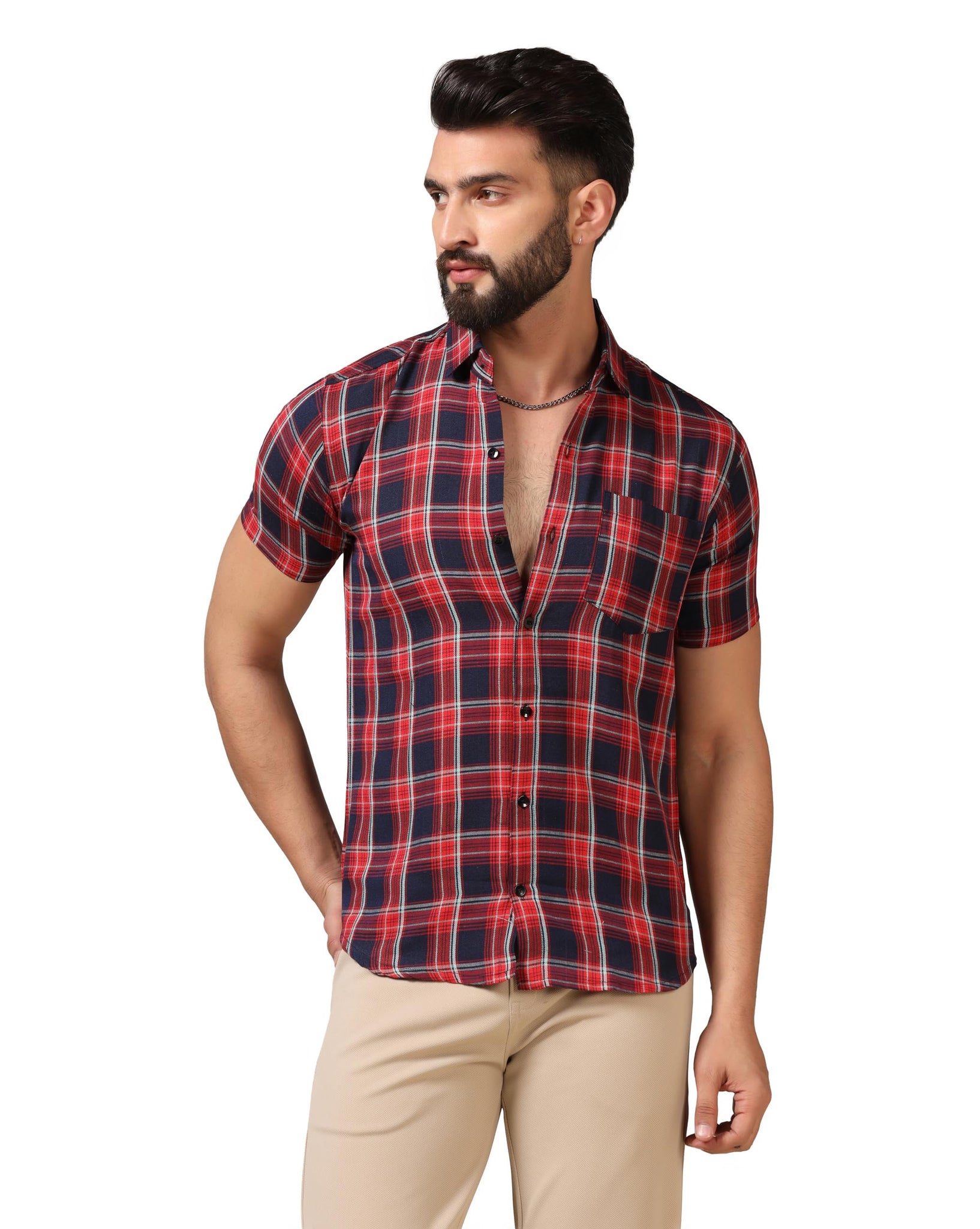 Toplot Men'S Regular Fit Casual Shirt Checks Design With Spread Collar & Half Sleeves (Chex-Shirt-5177-Red-Xxl),Red,2,B0CYGLYVK6