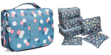 Starflyer Travel Toiletry Bag Organizer Kit With Packing Cubes, Blue Floral Pattern, Hanging Cosmetic Bag With Laundry Pouch.