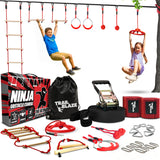 Trailblaze Ninja Warrior Obstacle Course for Kids - 50ft Slackline with 8 Obstacles, Monkey Bars, Rope Ladder, Gym Rings & Much 