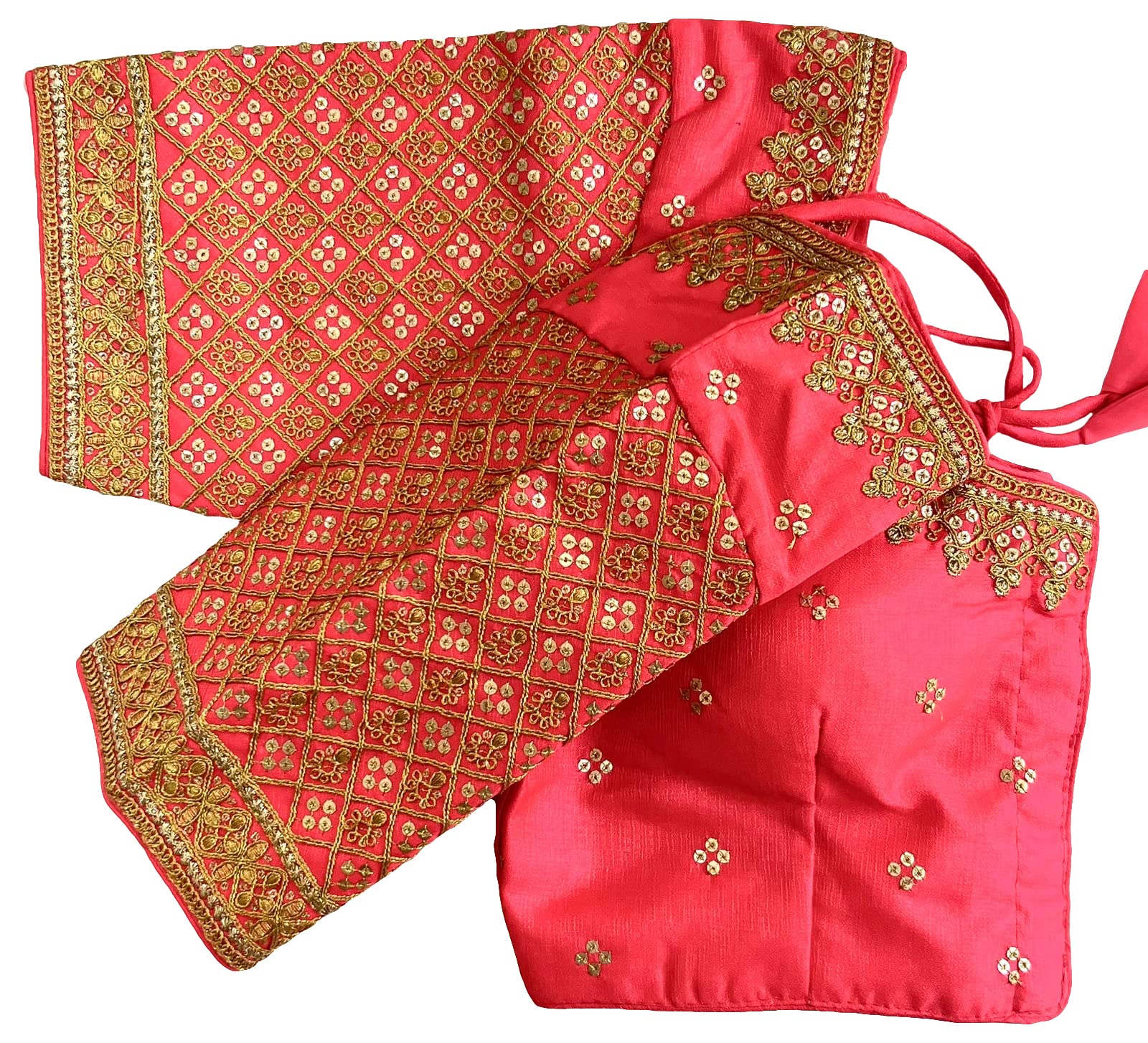 Vihu Fashion Women's Milan Silk Heavy Golden Codding Embroidery Sequins Work Peach Saree Blouse(Reva Peach)
