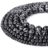 RUBYCA 300pcs Mixed Sizes Loose Glass Beads for Jewelry Making, Opaque Black, Silver Paint Splatter