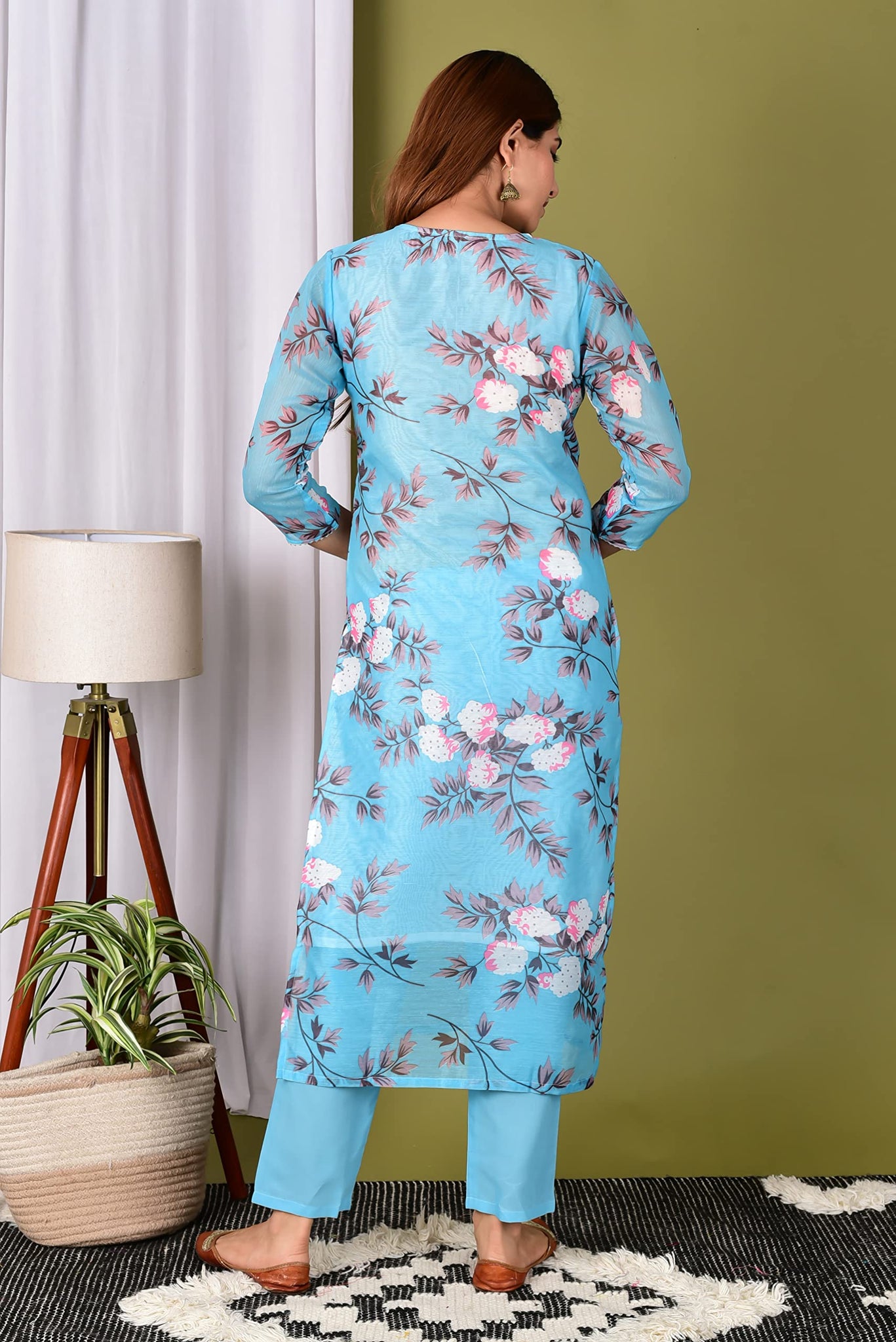 Anni Designer Women'S Cotton Blend Printed Straight Kurta With Pant & Dupatta (Itta New Blue_M_Blue_Medium),Blue,M,Cotton Blend,Straight,Pants, Dupatta