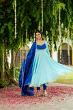 Gosriki Women'S Rayon Viscose Solid Anarkali Kurta With Pant & Dupatta (Kuspari Blue-Gs_Xl_Blue_X-Large),Blue,,B0DX24T85X
