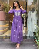 Gosriki Women'S Rayon Blend Anarkali Printed Kurta With Pant (Anveshi Purple-Vks07-Gs_L_Purple_Large),Purple,,B0DKX5S2DS