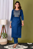 Gosriki Women'S Cotton Straight Solid Kurta With Pant & Dupatta (Pisa New Blue_Xl-Go_Blue_X-Large),Blue,,B0B1WTX8ZJ