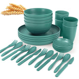 Wrova wheat straw bowls,plates,cups and cutlery sets 28 pcs - Dishwasher safe dish sets for kitchen, camping, indoors and outdoo