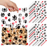 Pasimy 100 Pcs Puppy Dog Paw Gift Bags Plastic Paw Treat Goodie Bags with Handles 9 x 12 Inch for Birthday Holiday Party Favor S