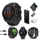 Garmin Fenix 8 47MM AMOLED Sapphire Premium Multisport GPS Smartwatch Carbon Gray DLC Titanium with Black Gray Silicone Band, Bu