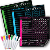 3 Pcs Blackboard Chore Chart Set - Pocket Charts Dry Erase Chore Chart for Multiple Users, Teens & Adults. Fridge Magnetic Black