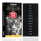 Aenir Compressed Charcoal Sticks Set of 12 Soft, Medium, Hard Charcoal for Drawing, Sketching & Shading Art Supplies for Art
