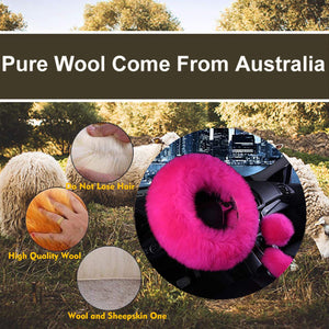 SPANICE 3 Pcs Car Steering Wheel Cover & Handbrake Cover & Gear Shift Cover Set Faux Wool Warm Winter (Rose Red)