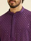Manyavar Men'S Viscose Chikankari | Sequined Kurta Pyjama Set (Purple,S)