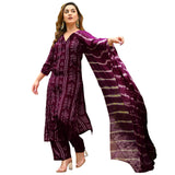 Anni Designer Women'S Rayon Blend Straight Bandhej Printed Kurta With Pant & Dupatta (Baghira Wine_S_Wine_Small),Wine,S