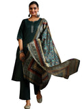 Libas Womens Embellished Cotton Blend Straight Kurta With Trousers And Dupatta