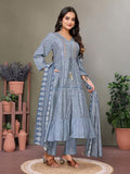 Rangita Grey Silk Blend Embroidered Calf Length Flared Kurta With Pant And Dupatta | Kurta Set For Women_Xl
