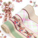 LaRibbons Easter Ribbon Wired 4 Rolls 2.5 Inch x 24 Yards TTL, Floral and Bunny Easter Ribbon with Plaid and Polka Dot for Craft