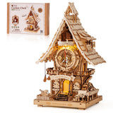 ROBOTIME 3D Wooden Puzzles for Adults-Cuckoo Clock Wooden Models for Adults to Build-435 Piece Model Kit with 2 Lights-Gift for 