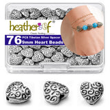 Tibetan Silver Heart Spacer 76Pcs Flat Beads for Jewelry Making Supplies Adults Small Seed Bead for Necklace Earring Bracelet Ma