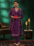 Libas Womens Embroidered Cotton Straight Kurta With Trousers And Dupatta Burgundy L