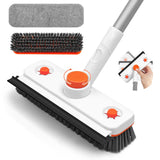 Floor Scrub Brush with Long Handle, 3in1 Rotating Scrubber with Squeegee