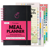 Life & Apples Weekly Meal Planner Notebook with Grocery List, Pink Spiral