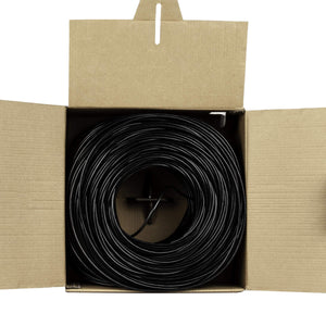 FiveStarCable 1000Ft Cat5e FTP 24AWG Outdoor Shielded Waterproof Direct Burial Rated 350MHz Bulk Ethernet Router LAN Cable Black