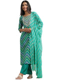 Libas Womens Printed Viscose Straight Kurta With Trousers And Dupatta