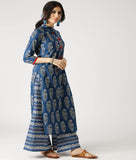 Anni Designer Women'S Cotton Blend Straight Printed Kurta With Palazzo (Firki Blue_S_Blue_Small),Blue,S,Cotton Blend,Straight,Palazzo