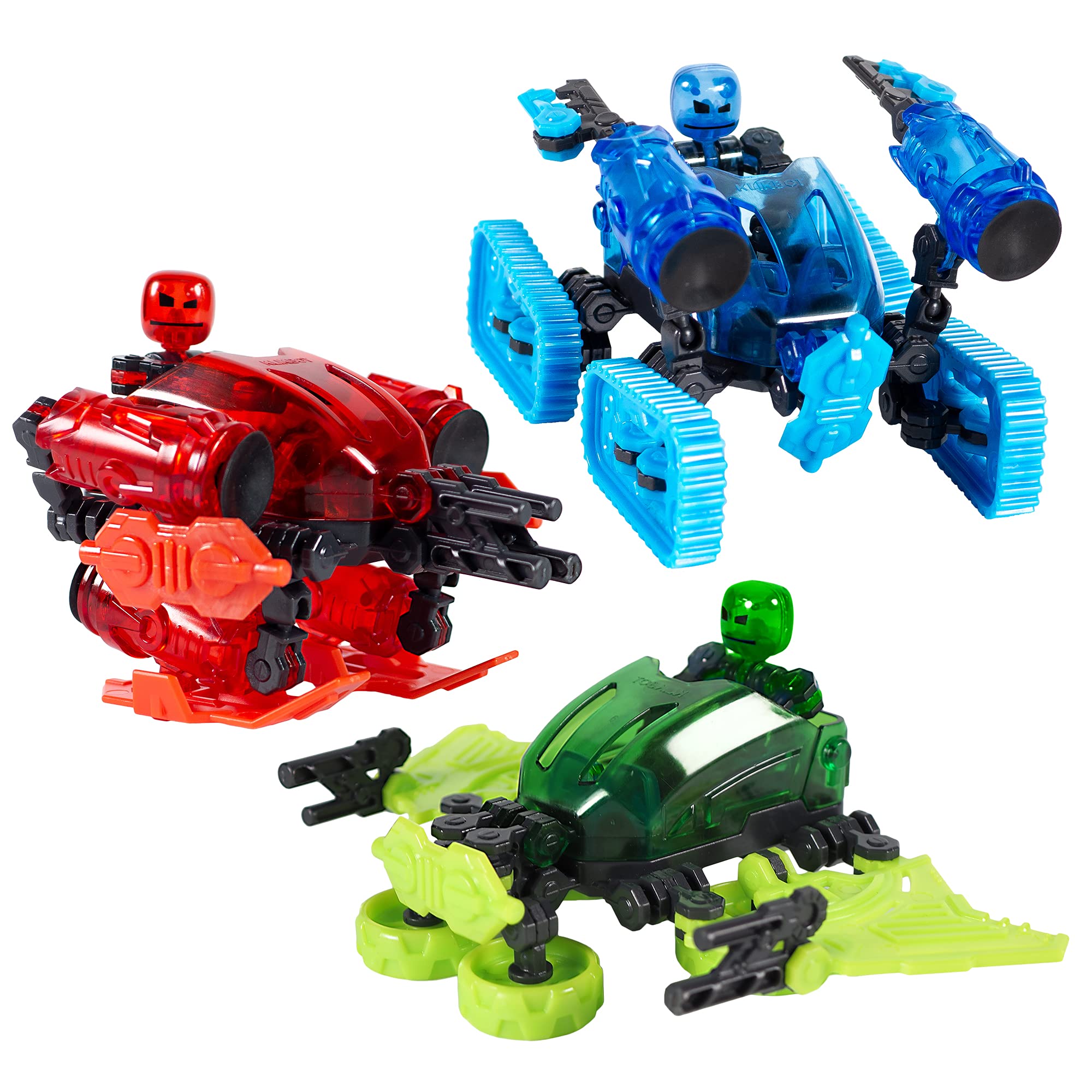 Zing Klikbot Megabots - Pack of Three - Green, Blue and Red - Toy Figures with Unique Accessories - for Kids 8 Plus
