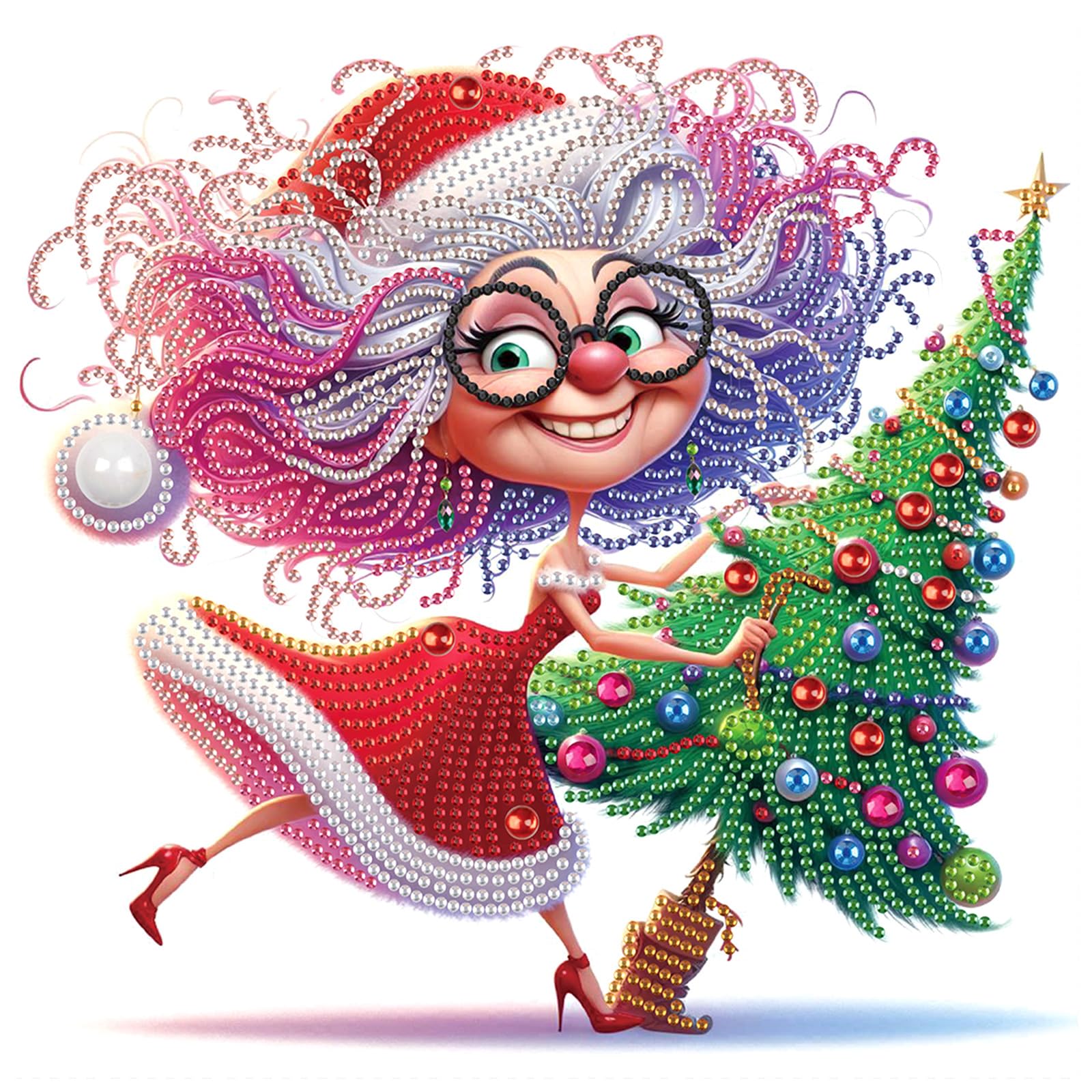 MVVMTOP Christmas Diamond Art Painting Kit, 5D DIY Christmas Tree, Special Shape Crystal Diamond Partial Diamond Art Painting Mo