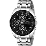 Louis Devin Men'S Metal Chain Analog Wrist Stainless Steel Watch Ld-Gr036-Blk , Black Dial, Silver Band