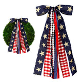 Ftuuo Large Patriotic Star Ribbon Bow for Wreath, Red White Buffalo Plaid Fabric Ribbons Set Assorted Lace Ribbon 4th of July Cl